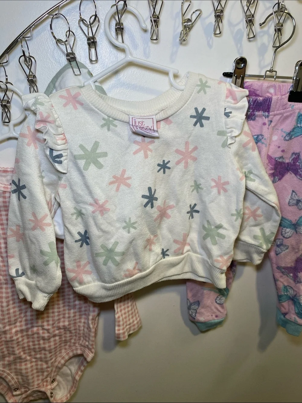 Carter's Pink Gingham Long-Sleeve Bodysuit, Just Lizzy Long Sleeve Top and Pjs